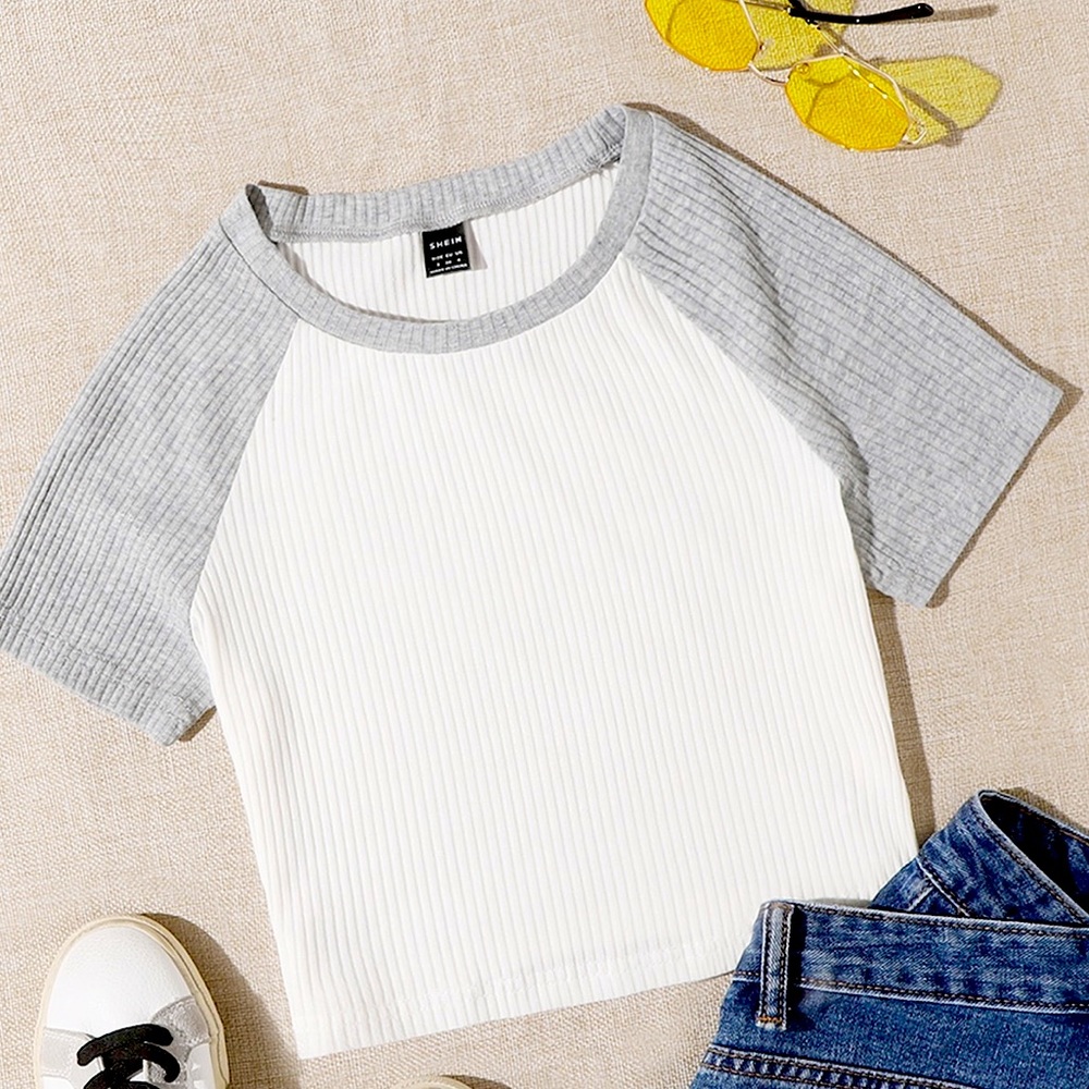 Shein gray and white crop top